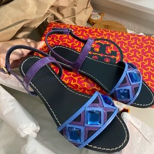 Tory Burch Etta Flat Sandals w Crystals SIZE6.5 New In Box